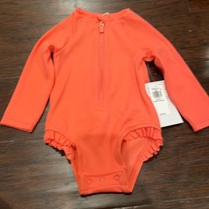 Neon coral girl swimsuit. Old navy nwt. 6-12 months.